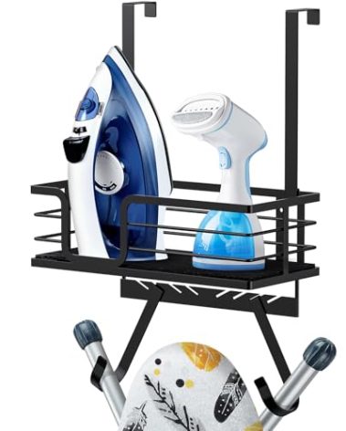 TJ.MOREE Over The Door/Wall Mount Ironing Board Hanger, Laundry Room Iron and Ironing Board Caddy Storage for Water Mister, Fabric Sprays, Laundry Detergent