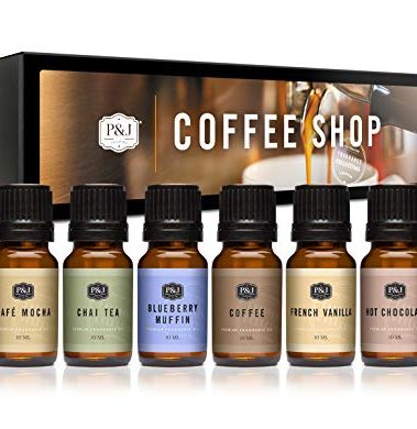 P&J Trading Fragrance Oil Coffee Shop Set | Coffee, Café Mocha, Chai Tea, Hot Chocolate, Blueberry Muffin, French Vanilla Candle Scents for Candle Making, Freshie Scents, Soap Making Supplies