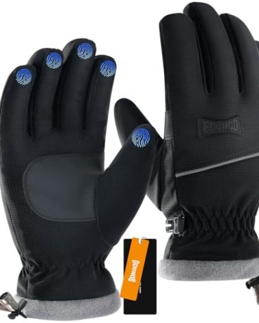 GOUNOD Winter Gloves for Women Men, Thermal Insulated Waterproof Windproof Cold Weather Gloves, Touch Screen Compatible, Non-Slip Grip for Running, Driving, Cycling, Hiking (Black, L -Female/M -Male)