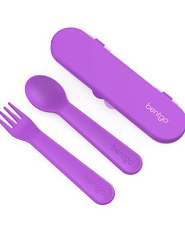 Bentgo Kids Utensil Set - Reusable Plastic Fork, Spoon & Storage Case - BPA-Free Materials, Easy-Grip Handles, Dishwasher Safe - Ideal for School Lunch, Travel, & Outdoors (Purple)