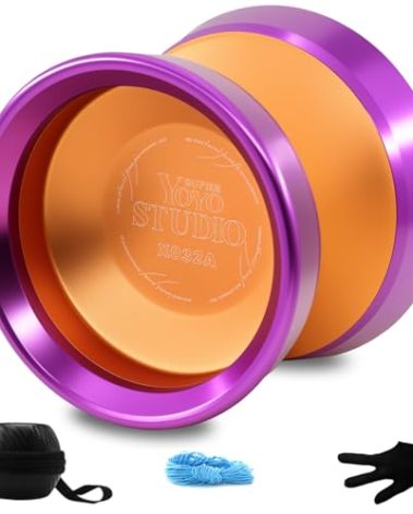 YOYOSTUDIO Yoyo Professional Unresponsive Yoyos with Dual Aluminum Alloy Rings, Pro Tricks Yo yos for Adults, Metal Yoyo for Beginners with Strings, Gloves & Case Orange (Purple Ring)