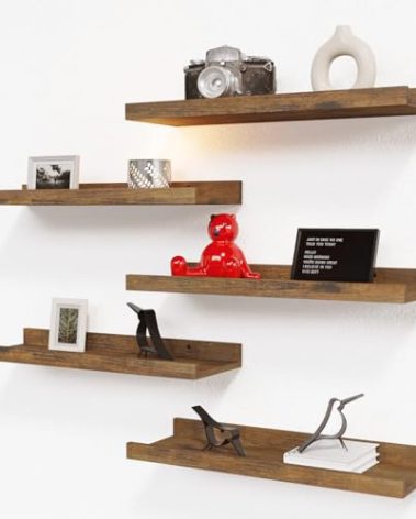 RICHER HOUSE 5 Set Floating Shelves for Wall Decor, Wall Mounted Book Shelf, Nursery Shelves Picture Ledge Shelf with Lip for Storage, Bedroom, Living Room, Bathroom - Brown