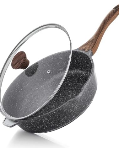 SENSARTE Nonstick Deep Frying Pan Skillet, 11-inch Saute Pan with Lid, Stay-cool Handle, Chef Pan Healthy Stone Cookware Cooking Pan, Induction Compatible
