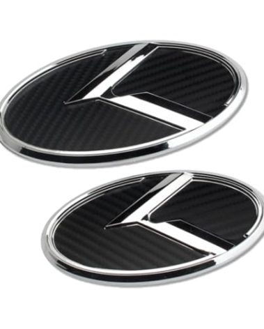 2Pcs K Logo Front Hood Trunk Emblem Badge Compatible with Forte Sedan Optima Cerato .etc (Silver Carbon Fiber Black)