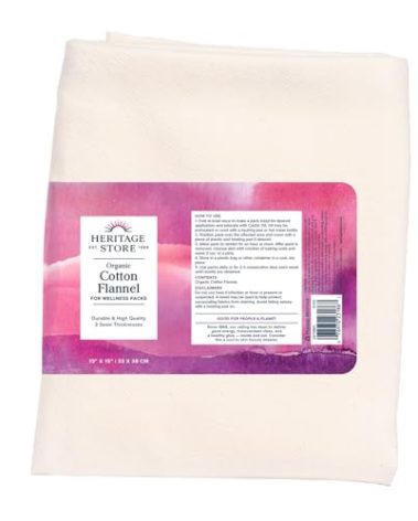 HERITAGE STORE Organic Cotton Flannel - Castor Oil Pack Wrap - Reusable Organic Cotton Flannel Fabric for Castor Oil Packs - Castor Oil Compress for Abdomen and Joints, 60-Day Guarantee, 13 x 15 in