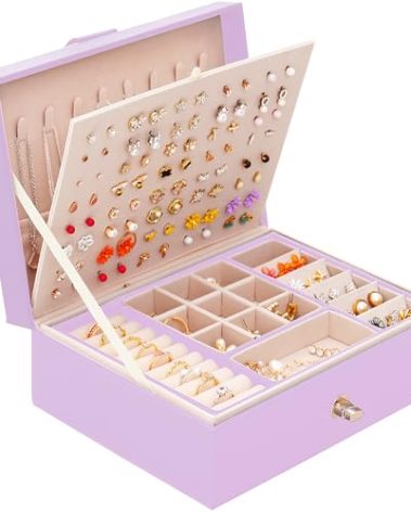 QBestry Girls Jewelry Box Earring Holder Organizer for Girls, Purple