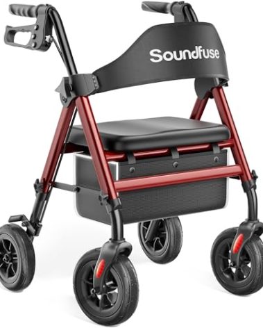 Soundfuse Rollator Walkers for Seniors with Seat, Foldable Lightweight Rolling Walker with 8" Big PU Wheels, Ergonomic Seat, Dual Height Adjustment