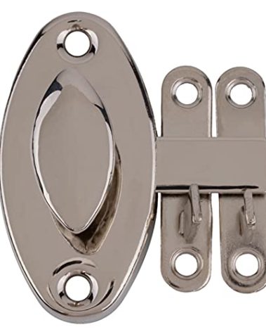 Oval Nickel Plated Hoosier Cabinet Door Latch with Flush and Offset Catches | Left Hand or Right Hand Doors Mounting | Antique Cabinet, Vintage Cupboard Reproduction Hardware | UA-113-HLPN