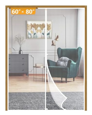 Yotache Door Screen with Magnets Fit Doors 60 x 80, Screen Size 62" x 81" Hanging Net for Patio Sliding Doors, White