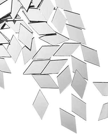Geiserailie 150 Pcs Diamond Shape Mirror Pieces for Craft 0.5 x 1 Inch Small Rhombus Mirror Mosaic Tiles Mini Square Triangle Glass Tile for DIY Projects Art Wall Door Home Decoration (Diamond Shape)