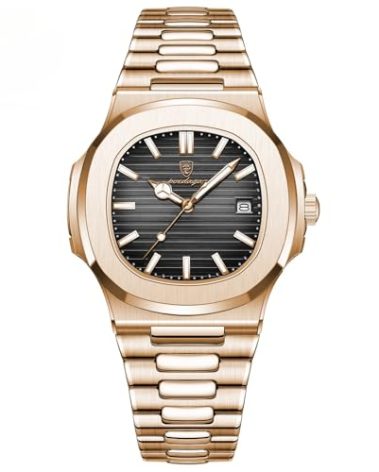 Poedagar Man Fashion Wristwatch Business Stainless Steel Band Quartz Men Watch Waterproof Luminous Date Square Men's Watches (Rose Gold Black S)