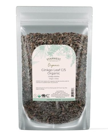 Starwest Botanicals Organic Ginkgo Leaf - Ginkgo Biloba, Dried Loose Leaf Herb for Tea, Capsules, & Herbal Blends, Cut & Sifted, Certified Kosher, Non-GMO - 4 oz Pouch