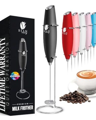 Bean Envy Milk Frother, Coffee Stirrers, Frother Wand, Milk Frother Handheld, Frother with stand, Hand Blender for Coffee, Lattes, Cappuccino, Matcha and Hot Chocolate – Kitchen Gifts - Black
