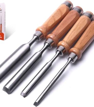 ATOPLEE 4 Pieces Wood Chisel Set for Woodworking, Professional Wood Chisel Tool Carpenter Gouge CR-V Steel Semi-Circular Edge Sharp Blade 8mm(5/16")/12mm(1/2")/18mm(3/4")/25mm(1") (Full Size-4PCS)