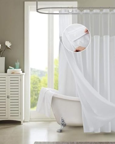 Dainty Home Waffle Weave Shower Curtain Set with Snap-in Liner in White 70" x 72" – Modern Luxury Shower Curtain with Mesh Top Window – Best Shower Curtain and Liner for Stylish Homes