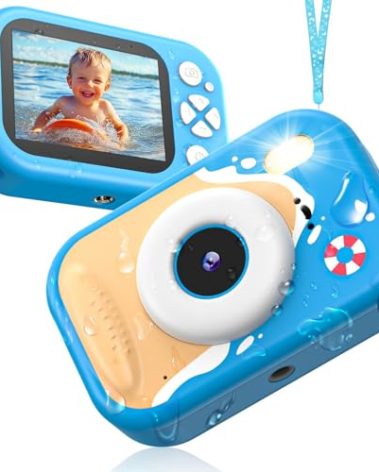 Kids Camera Waterproof, IP68 Underwater Camera for Kids Aged 3-12, HD Kids Digital Camera with 1080P Video Recording, Durable ABS Material, Pool Toys for Boys Girls with 32GB Card(Blue)