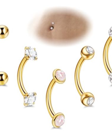 Vegolita 5PCS 14G 316L Stainless Steel Small Belly Button Rings for Women Tiny Simple Internally Threaded Navel Rings Hypoallergenic Petite CZ Opal Eyebrow Lip Daith Rook Piercing Jewelry G 8MM