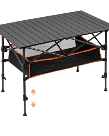 Night Cat Foldable Camping Table: Outdoor Table with Storage Basket