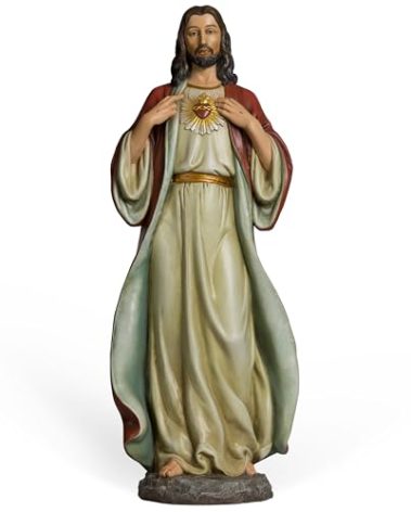 BC Catholic Sacred Heart of Jesus Statue, 24.5" H Large Jesus Christ Statue, Religious Gifts, Inspirational Indoor Home Decor Renaissance Sculpture Handpainted by Buildclassic