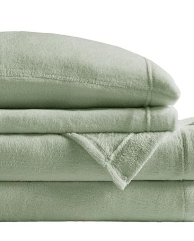 True North by Sleep Philosophy Plush Sheet Set Full, Solid Color, Warm & Soft Bedding Full Size Sheets, Fitted Pocket Fits Up to 16" Mattress, Soloft, Full, Green, 4 Piece
