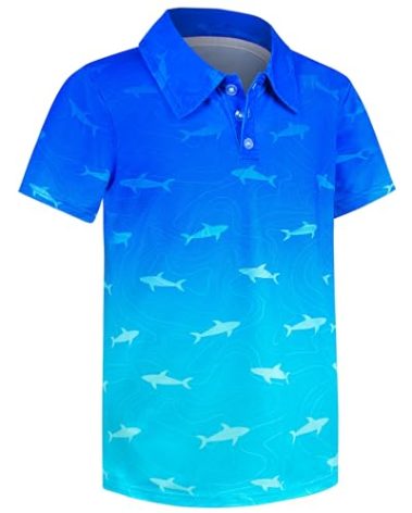 Boys Polo Shirts Hawaiian Golf Collared for Kids Boys Short Sleeve School Uniform Youth Performance Tops Blue Shark Dry Fit Polo Shirts for Boys Active Button Closure Baseball Polo Size 9-10