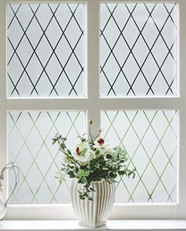 VELIMAX Lattice Frosted Window Film Window Privacy Film Static Cling Window Vinyl Opaque Glass Sticker Non Adhesive Anti-UV 35.4x78.7 inches