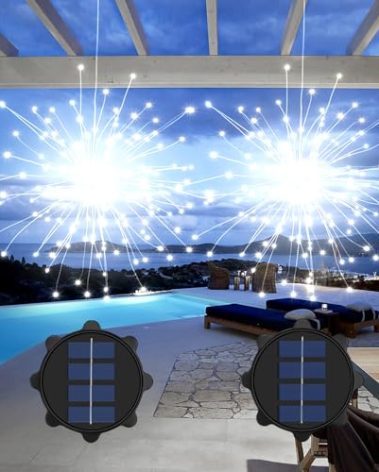 MERRIMAX M 2 PCS Solar Christmas Lights Outdoor Solar Firework Light, 240 LED Solar Powered Hanging Lights Outdoor Waterproof Fairy Light Christmas Decorations (White, 2 Pack)