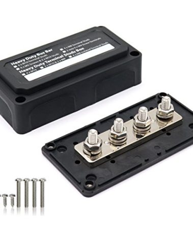 T Tocas 300A Bus Bar Box(Black) with Cover 4X 5/16" (M8) Studs | 300 Amp 12V - 48V DC Power Distribution Block Busbar