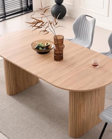 Lecafur HL 70.8" Oval Dining Table for 4 6 Person, Modern Farmhouse Kitchen Dinner Table for Breakfast Dining Receiption Room (Only Table), Natural