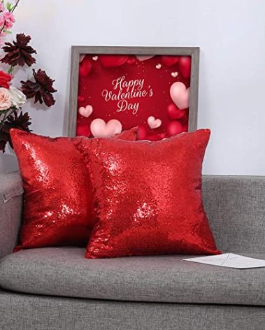 Eternal Beauty Set of 2 Sequin Decorative Pillow Cases Red Pillow Covers for Couch Sofa Throw Pillows 18 X 18 Inches