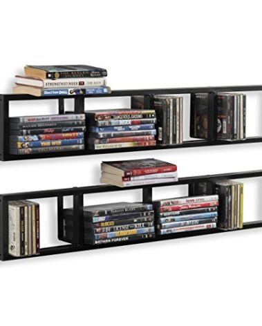 You Have Space Wall Mount 34 Inch Media Storage Rack CD DVD Organizer Metal Floating Shelf Set of 2 Black