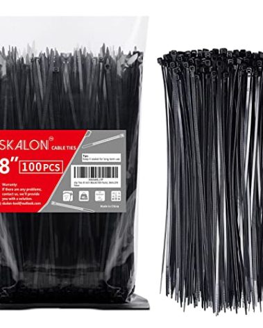 Zip Ties 8 inch (100 Pack), 40lbs Tensile Strength, Black Cable Ties, Wire Ties for indoor and outdoor use, by Skalon
