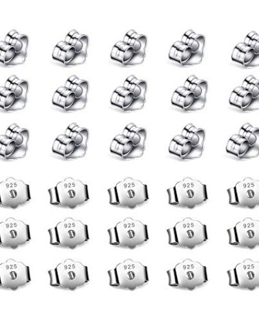 30pcs/15 Pairs Hypoallergenic Earring Backs Replacement,Plated Silver Secure Ear Lockings for Stud Earrings, Ear Nut for Posts 6x4.5mm