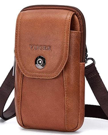 VIIGER Genuine Leather Cell Phone Holster Magnetic Cover Belt Clip Pouch Compatible for iPhone 17 Pro Max Case 16 Pro Max S25 Ultra with Belt Loop Crossbody Phone Purse Shoulder Bag for Women, Brown