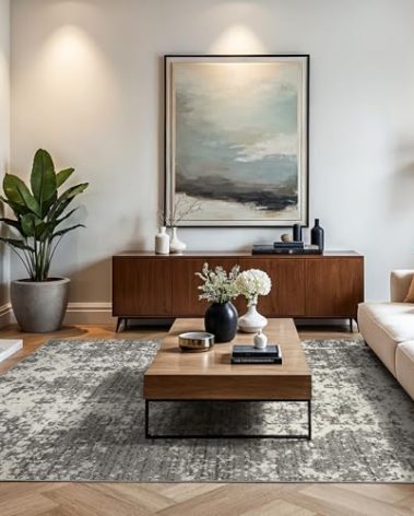 nuLOOM Deedra Modern Abstract Area Rug - 8 Square Area Rug Modern/Contemporary Grey/Ivory Rugs for Living Room Bedroom Dining Room Kitchen