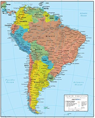 South America Wall Map GeoPolitical Edition by Swiftmaps (18x22 Laminated)