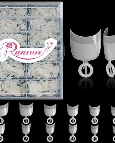 Ranrose 600pcs Short Nail Tips- Oval Half Cover False Tips 12 Sizes French Acrylic Nails for DIY Nail Salon