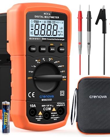Crenova MS8233D Multimeter 6000 Counts Digital Multimeter DC AC Volt Meter Ohm Volt Amp Tester Measures Voltage Current Resistance Capacitance Continuity Diode Duty-Cycle Frequency NCV Live Wire Test