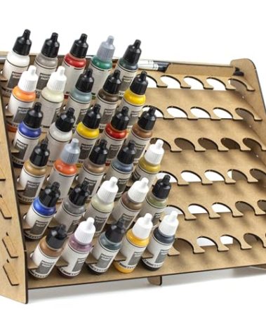 PROSCALE Wall Paint Rack Organizer for Miniatures & Modeling, Vertical Paint Stand with 26mm Dropper Holes + Top Brush/Tool Holder, Compatible with Vallejo, Army Painter, AK (26mm)