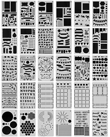 30 PCS Journal Stencils, Planner Stencils for Junk Journal Notebook Diary Scrapbook DIY Drawing Template Journal Stencil 4x7 Inch