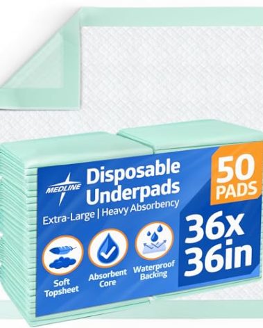 Medline Super Absorbent Underpad, 36" x 36", 50 Count, Extra Large Disposable Incontinence Pads, Protective Bed Pads, Chucks, For Kids, Adults, Elderly, Furniture & Surface Protection Pee Pad