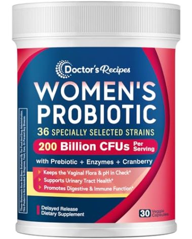 Doctor's Recipes Probiotics for Women, 200B CFUs 36 Strains, with Prebiotics, Enzymes & Cranberry, Vaginal Urinary Digestive & Immune, Shelf Stable, 30 Caps