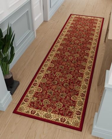 Ottomanson Hallway Runner Rug 2'7" x 9'6" Non Slip Oriental Area Rugs Easy to Clean Laundry Rug Runner Durable & Pet Friendly Floor Carpet Runners for Hallways Entryway Living Room Kitchen, Red