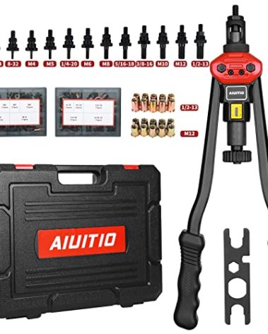AIUITIO 16" Rivet Nut Tool, Rivnut Tool Kit with 13 Metric and SAE Mandrels, Nutsert Rivet Tool Set with 200Pcs Rivnuts, Threaded Insert Hand Riveter with Rugged Carrying Case