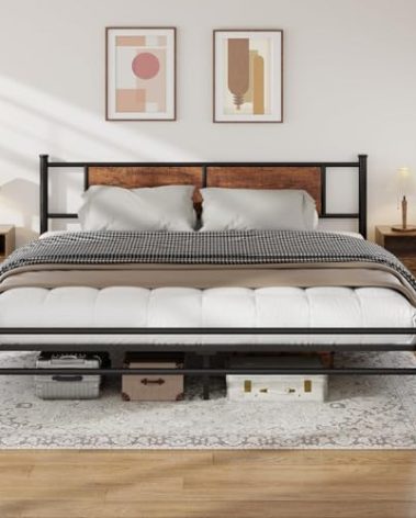 LUBEDCY King Size Metal Platform Bed Frame, Mattress Foundation with Headboard and and Footboard, No Box Spring Needed, Sturdy Steel Slat Support, Non-Slip and Noiseless, Easy to Assemble