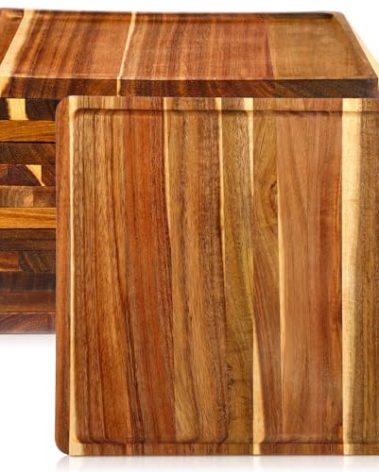 Roshtia 12 Pcs Wooden Plates Square Acacia Wood Charcuterie Board Wedding Dinner Serving Tray Charger Appetizer Kitchen Platter Cheese Steak Tableware Gift for Snack Dessert Salad Fruit (12 Inch)