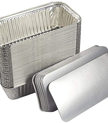 Large Aluminium Pans with Lids 8x4 In - (50 Pack) Disposable Foil Pan Food Containers - Best Tin Pans for Takeaway, Baking, Frozen & Food Storage