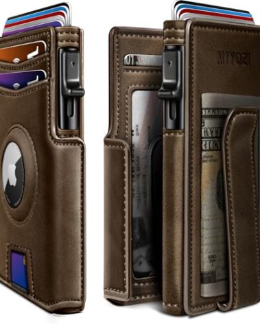 miyozi Airtag Wallet for Men,with Money Clip 10 Cards Metal Case Smart Slim Pop Up Credit Card Holder Flip with Magnetic Closure RFID Blocking wallet with Gift Box