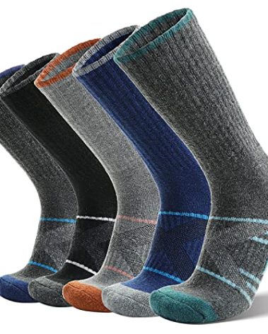 ANTSANG Merino Wool Socks for Men & Women Thermal Winter Hiking Warm Thick Athletic Crew Cozy Boot Work Gift Socks Stocking Stuffers 5 Pairs (Orange/Green/Blue/Black/Dark Grey A,L)