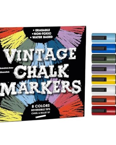 Bandle B. Chalk Markers - 8 Vintage, Erasable, Non-Toxic, Water-Based, Reversible Tips, For Kids and Grown-Ups for Glass or Chalkboard Markers for Businesses, Restaurants (Vintage/Pastel 6mm)